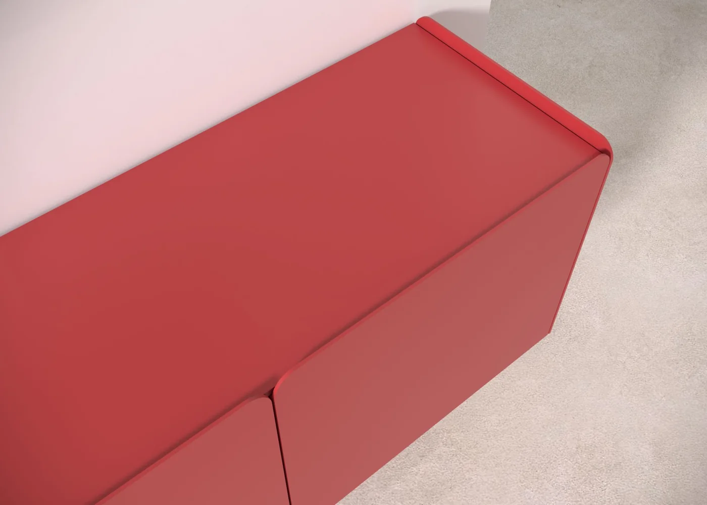 Detail eines interlübke cube round in fuchsia mit gerundeter Ecke und feiner Fuge