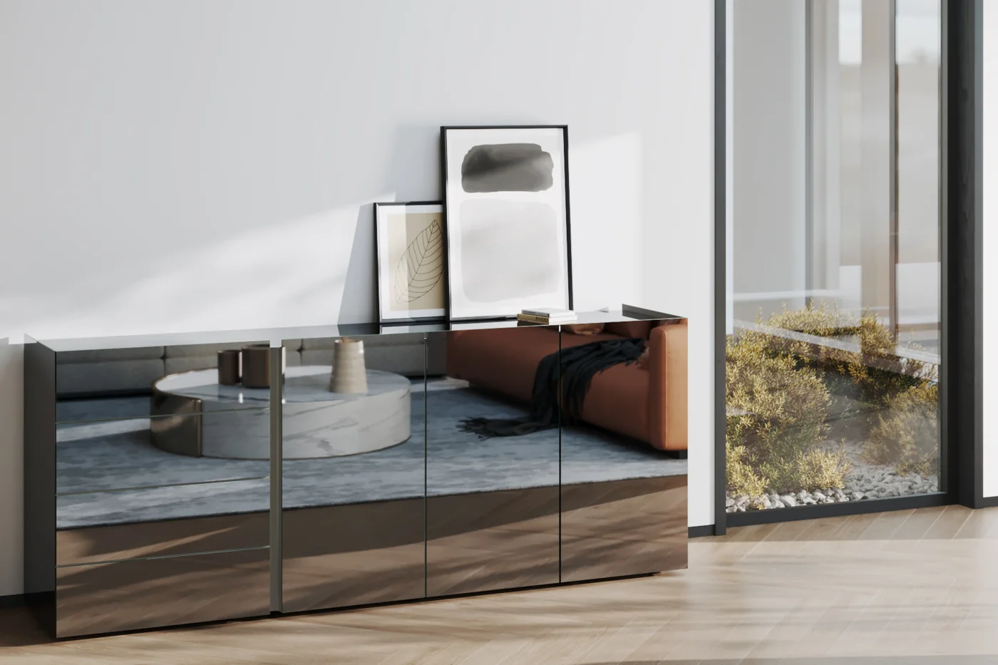 interlübke jorel als spiegelndes Sideboard mit vertikalen Frontfugen