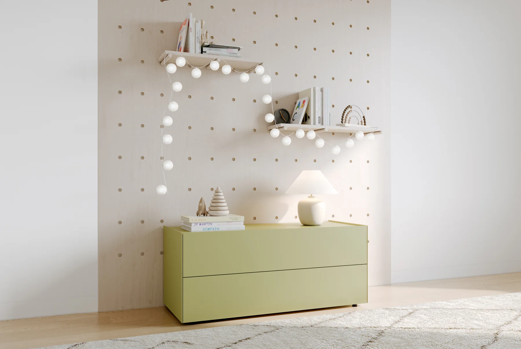 interlübke START als niedriges pistazienfarbenes Sideboard vor einer hellen Wand