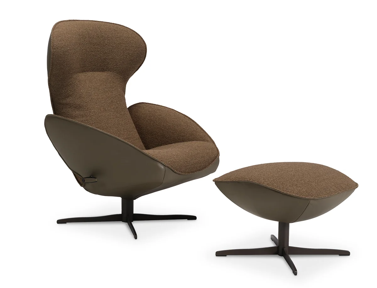 JORI Daydreamer Lounge und passender separater Hocker mit dunklem 4-Stern-Fuß