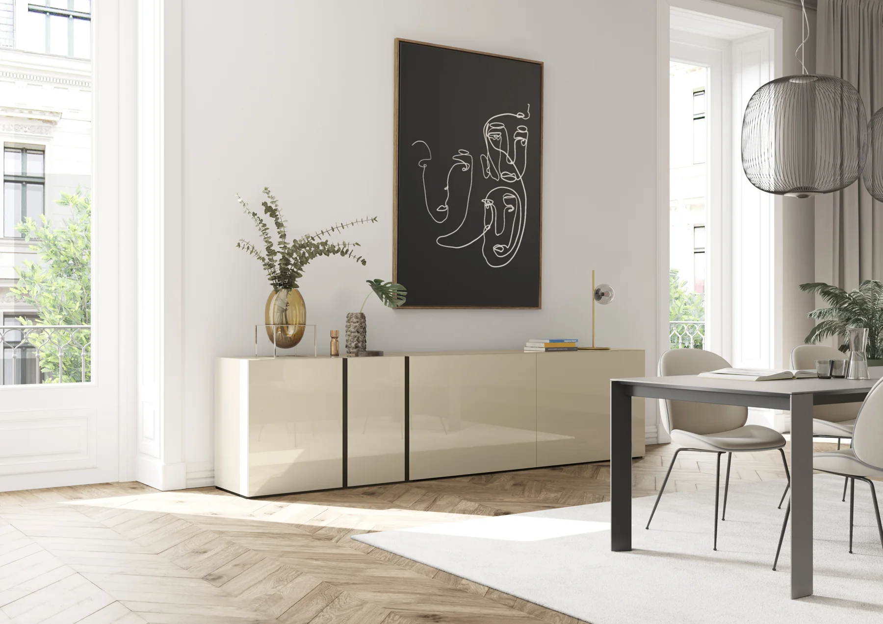 Helles Kettnaker ALEA-Sideboard im lichtdurchfluteten Essbereich unter einem Bild