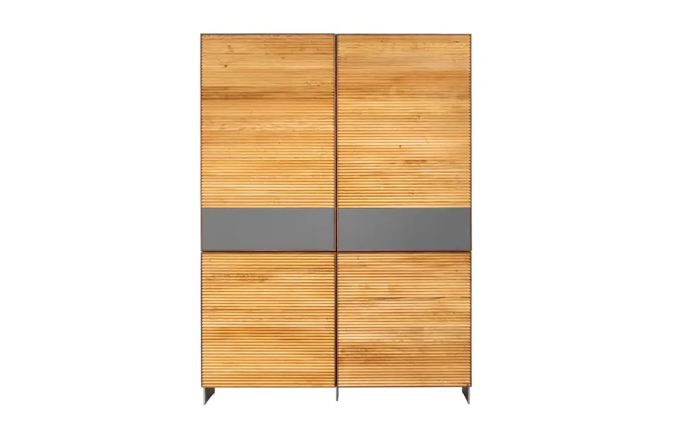 Hoher Scholtissek TRATUM Geschirrschrank mit horizontaler Lamellenstruktur und dunklem Mittelband